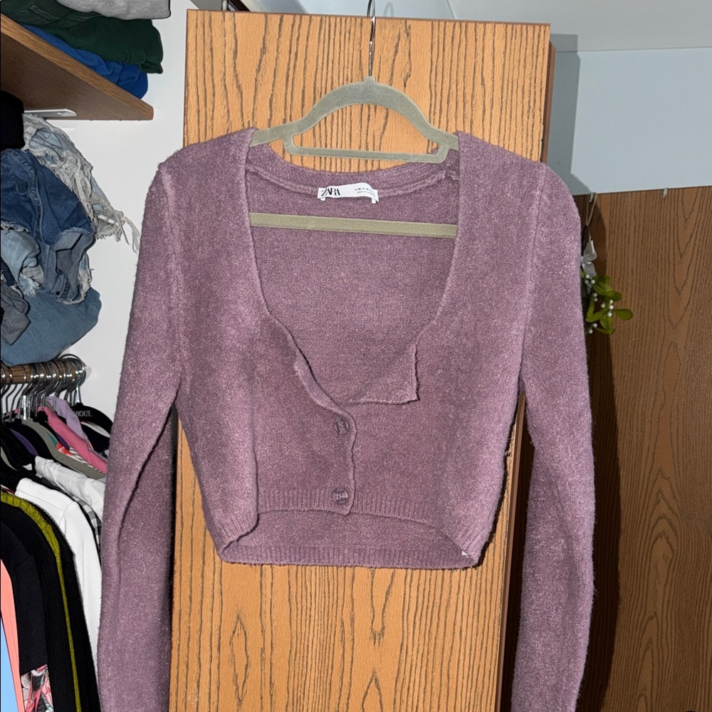 Zara Cropped Mauve Cardigan Sweater